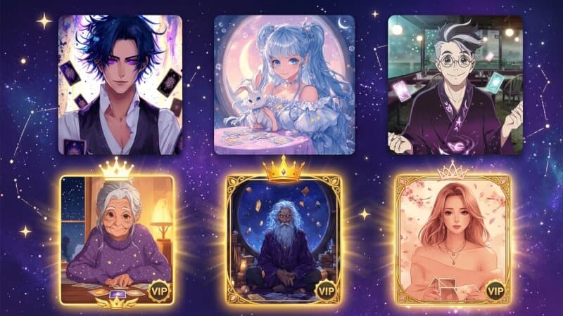 Six unique AI tarot reader personalities